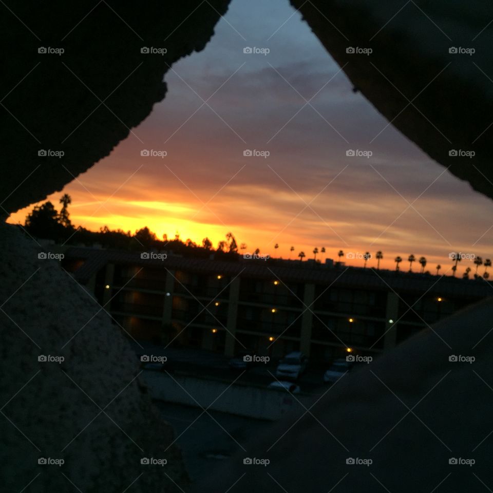 Color sunset thru brick lattice 