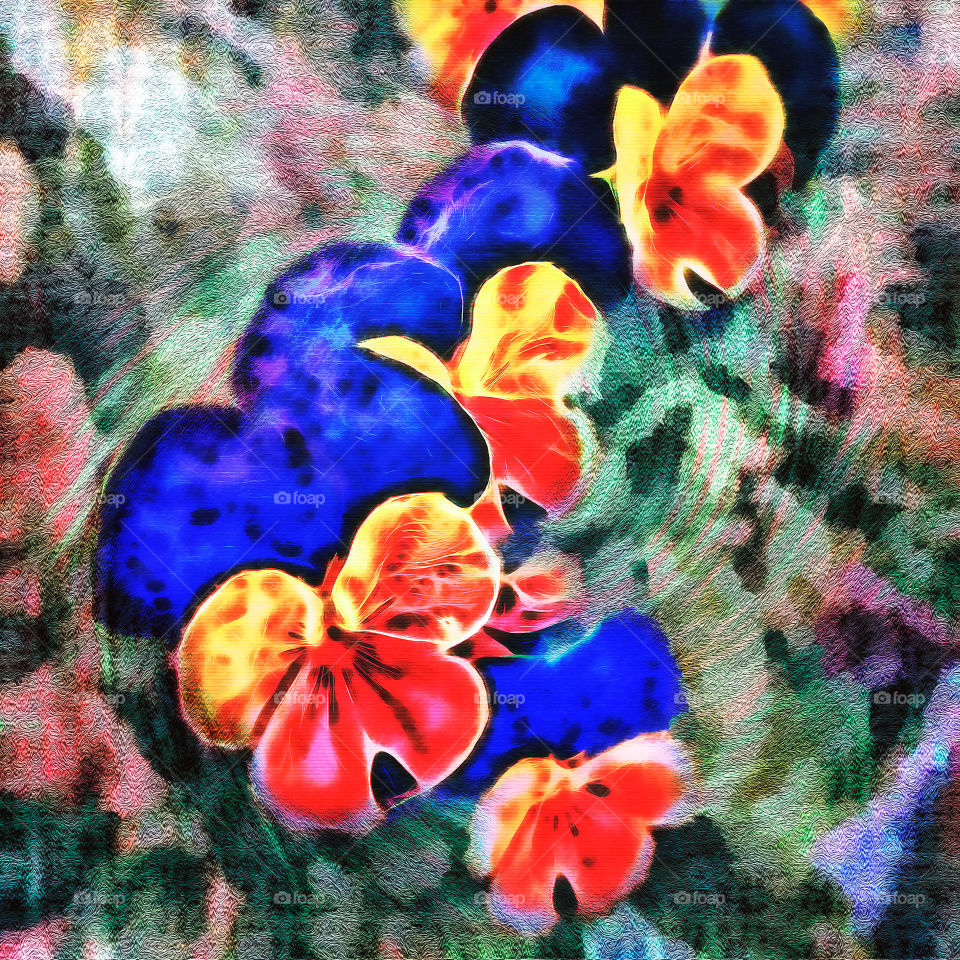 Stylized artistic image of pansies