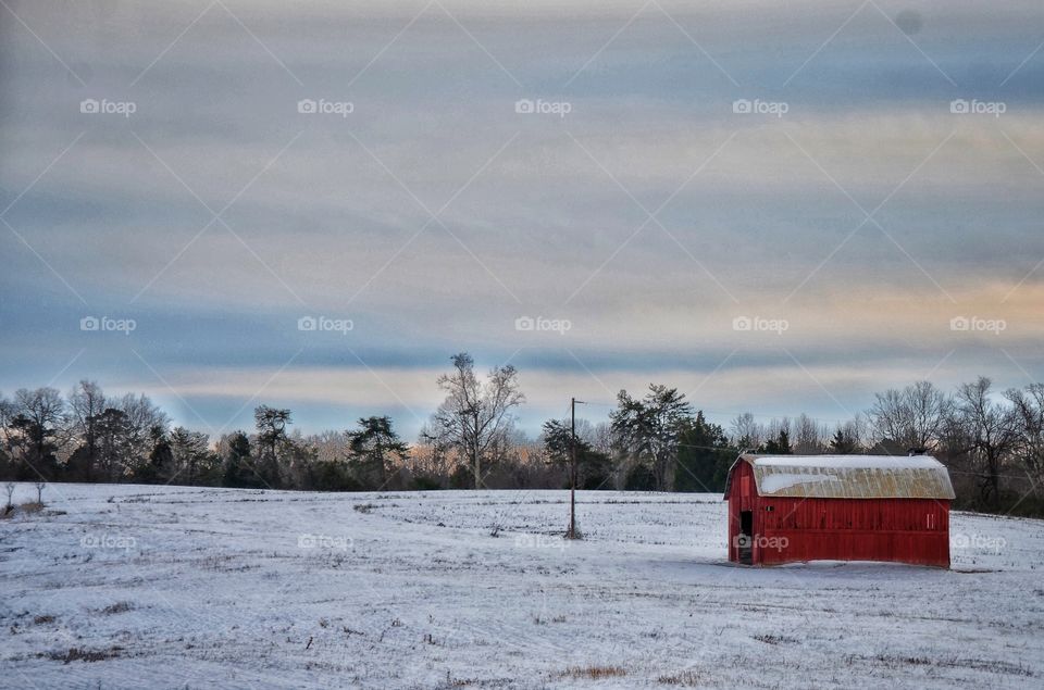 Snowy barn in rural Randolph County, NC