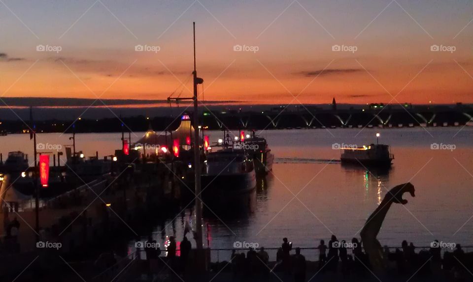 National Harbor at Night. Potomac River at National Harbor waterfront 