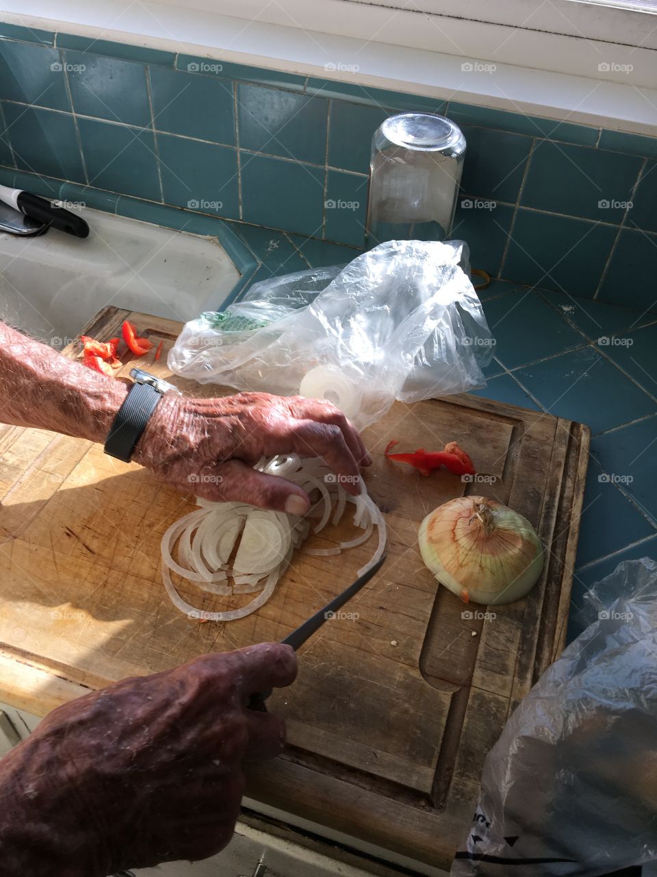 Preparing ingredients for pizza