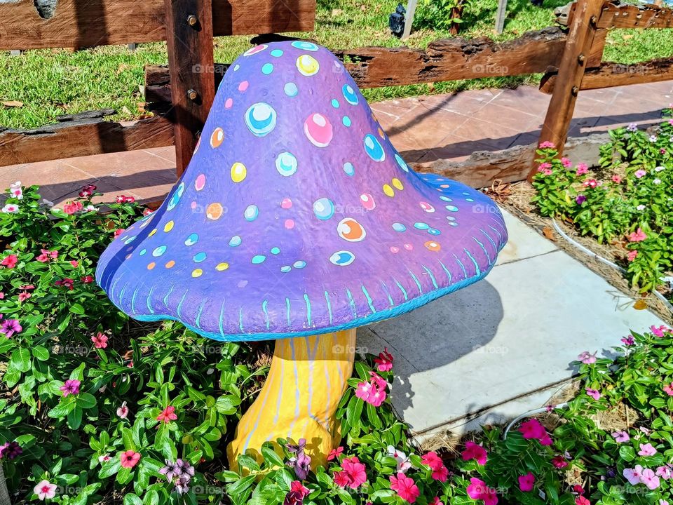 The mushroom decoration in Enoki Garden, Penang.