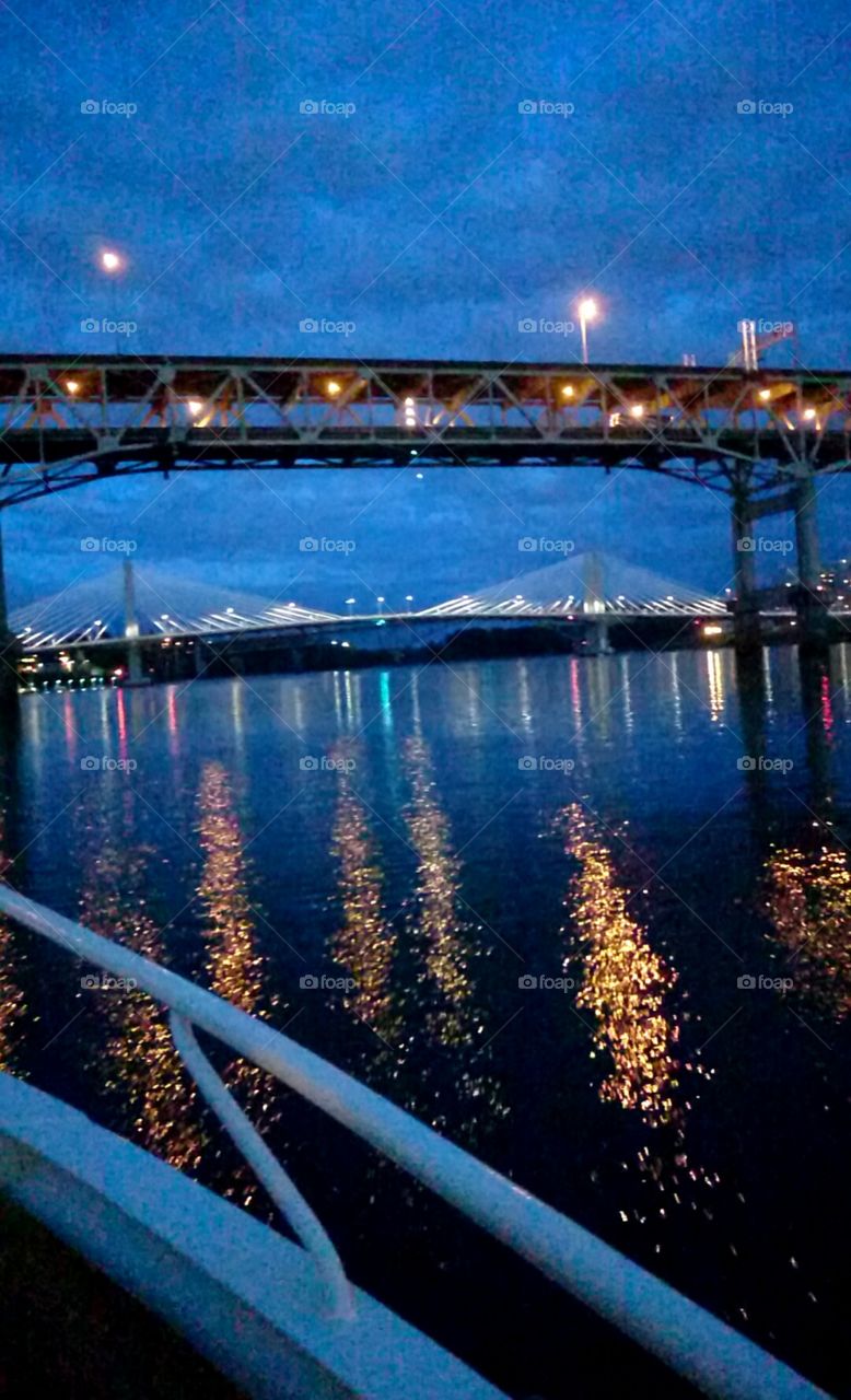 Portland at Dusk. Husband and I went on river cruise with ballroom dancing team.