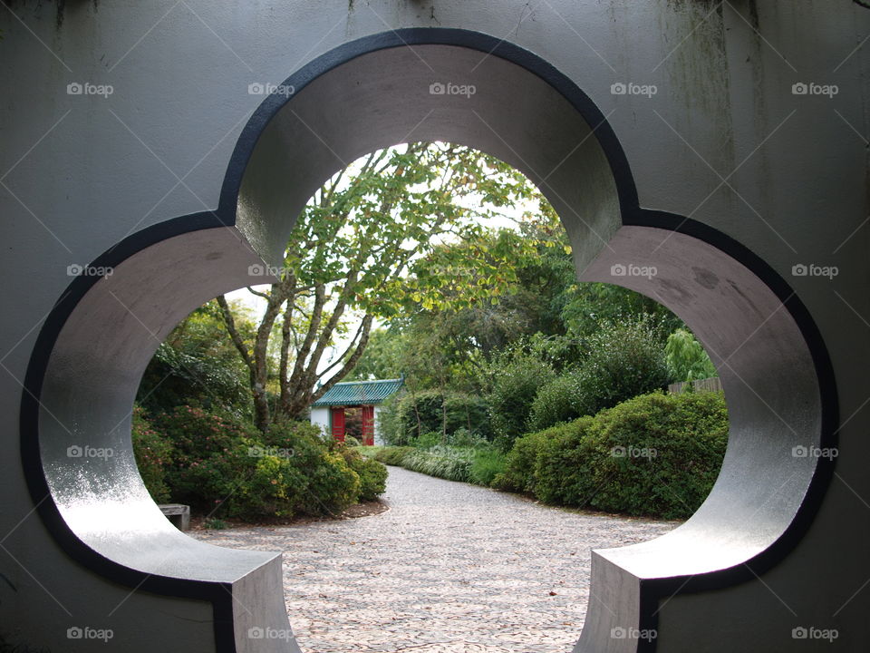 view through tunnel on a Chinese garden