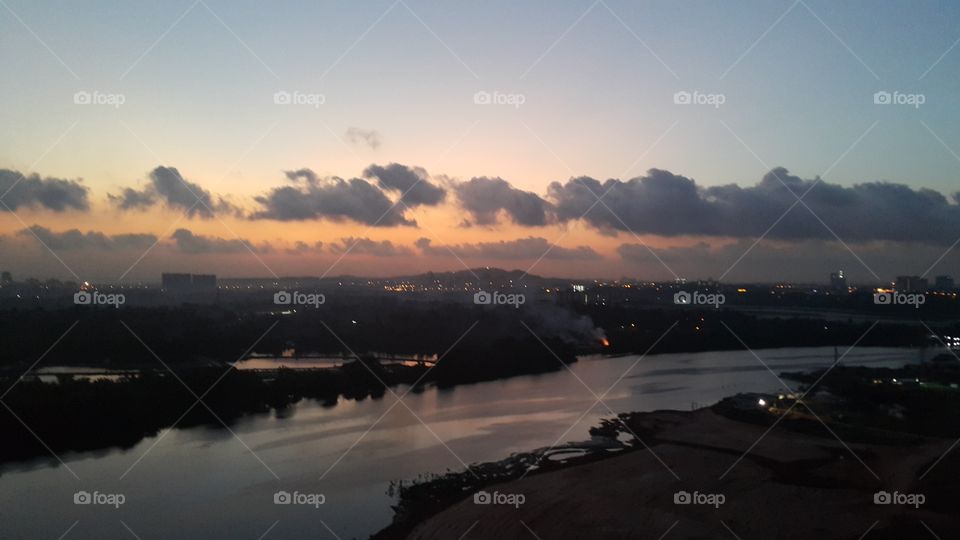 Orange sky and river view