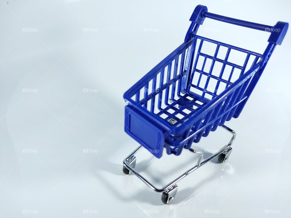 Blue trolly with white background.