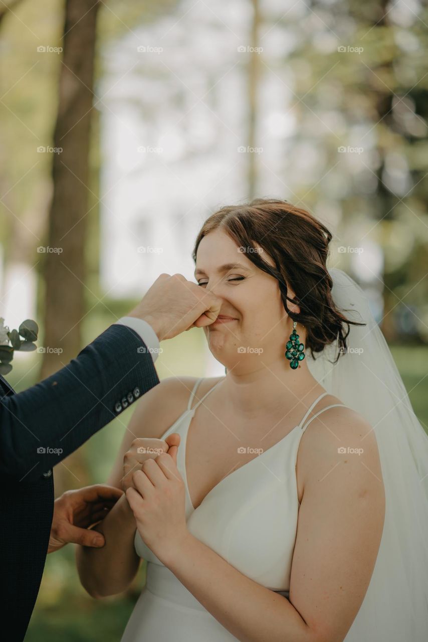 Crazy portrait of the bride and groom