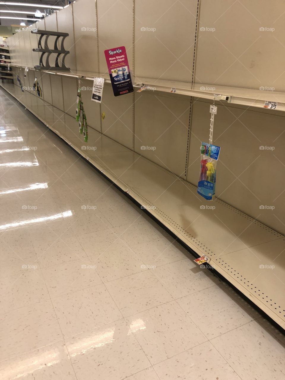 Beginning of the pandemic of 2020 grocery store panic empty shelves 