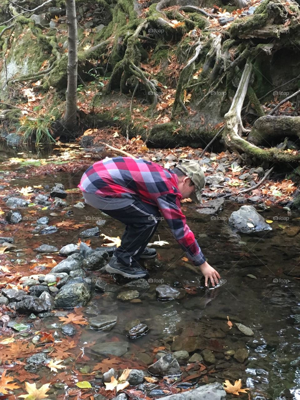 Boy explores the creek 