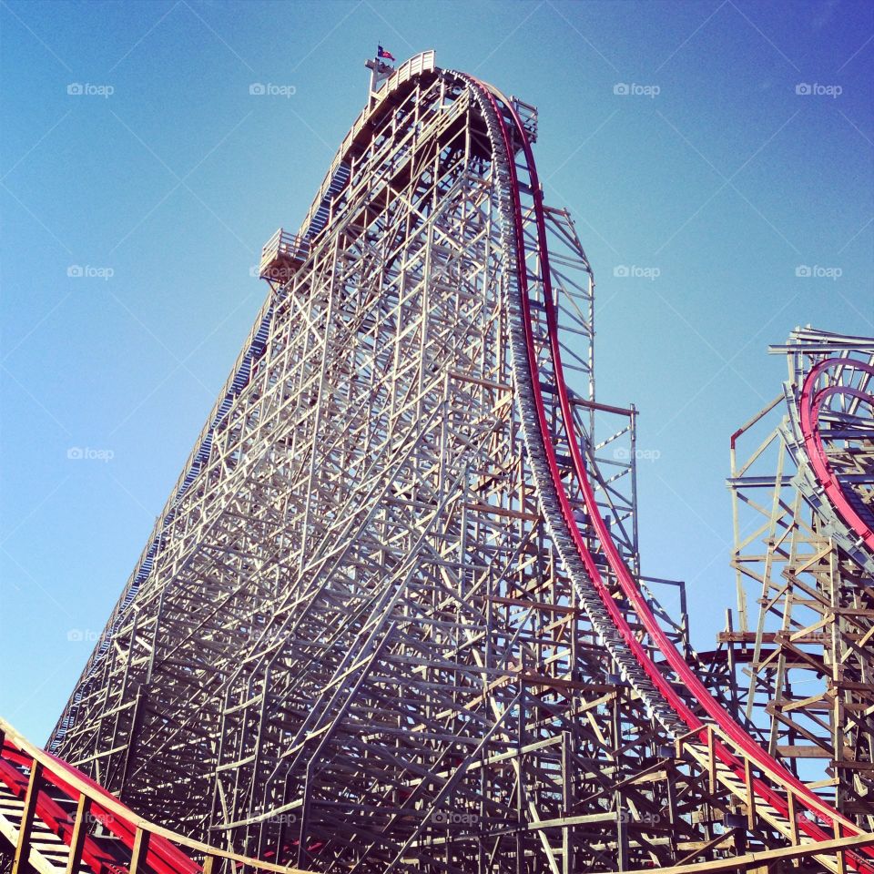 Wooden Giant . Picture taken at Six Flags Over Texas. Ride is the Texas Giant