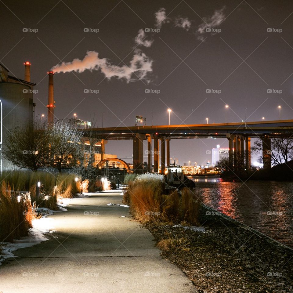 Night scene on Hank Aaron Trail in Milwaukee