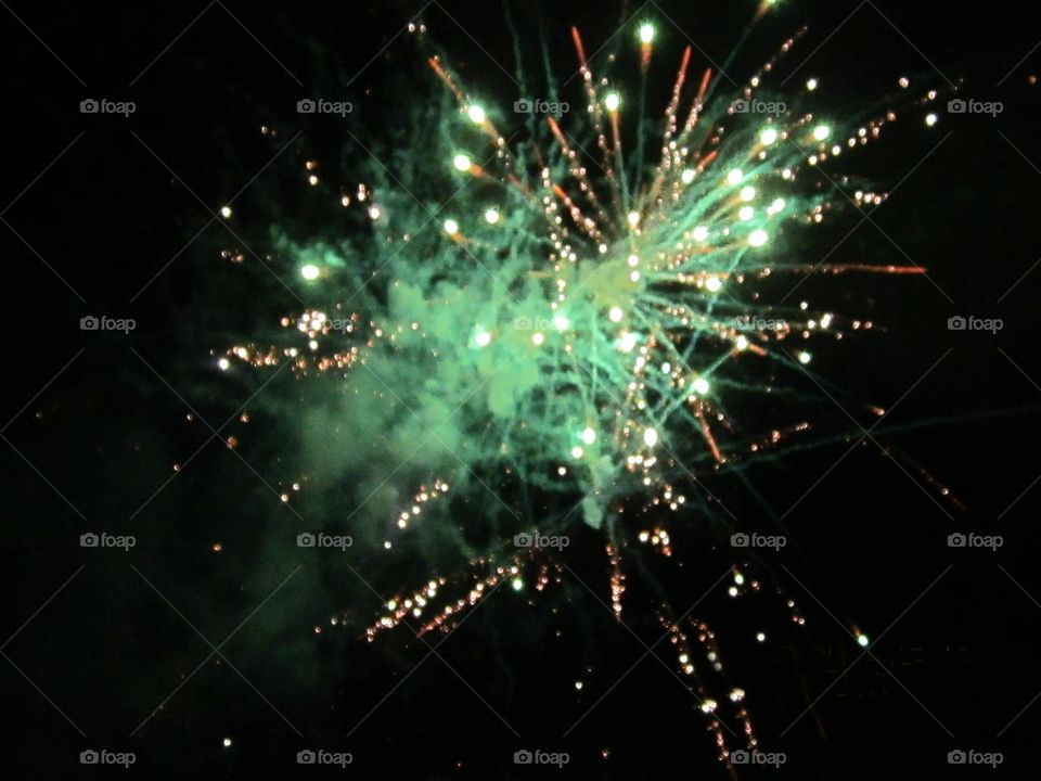 Nighttime fireworks on Antigua beach.