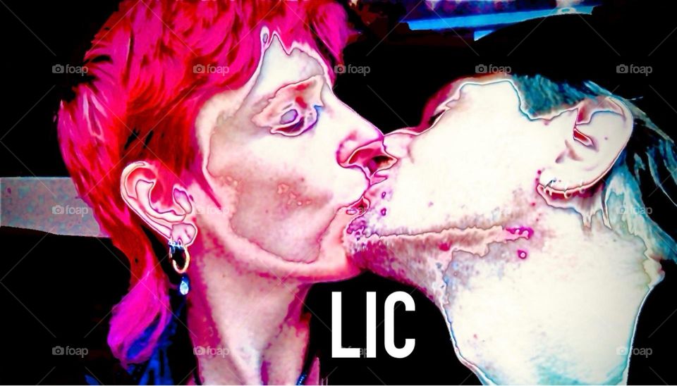 This design is under review to become part of an enormous artists‘ mural project in LIC where we live. Its basis is a digitally processed photograph of „Timothy Trespas“ and myself exchanging a kiss from 14 years ago. 2024. Hypnotic Productions