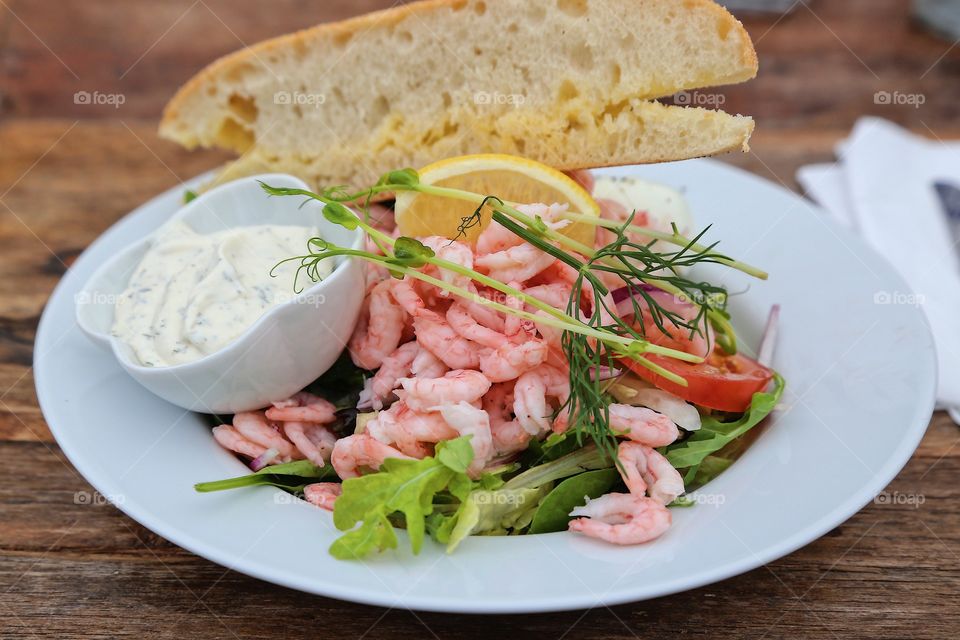 Shrimp salad on plate