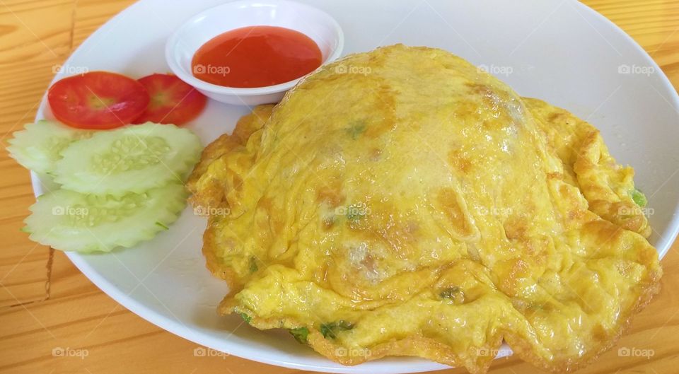 omelet on rice. egg food.