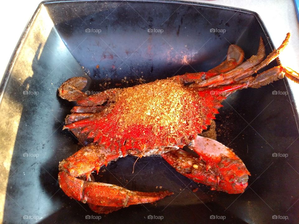 cooked crab with Old Bay seasoning