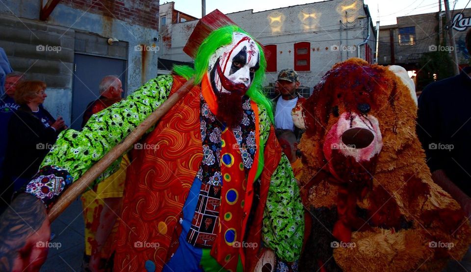 Zombie clown and his bear. 