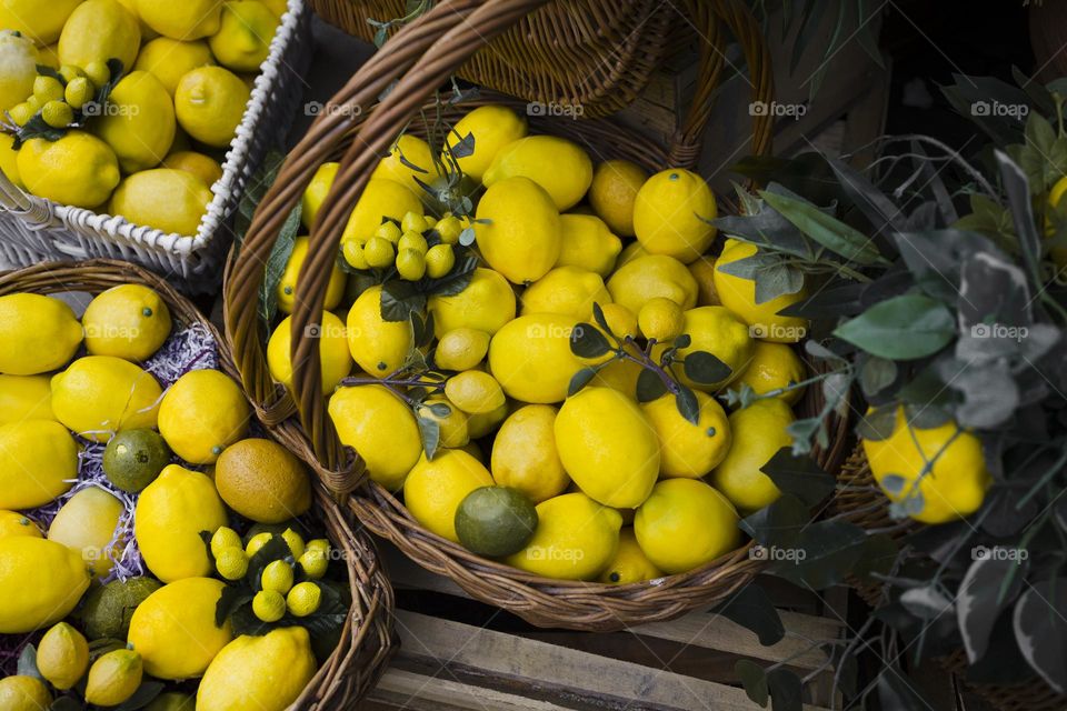 group of decorative lemons , top view
