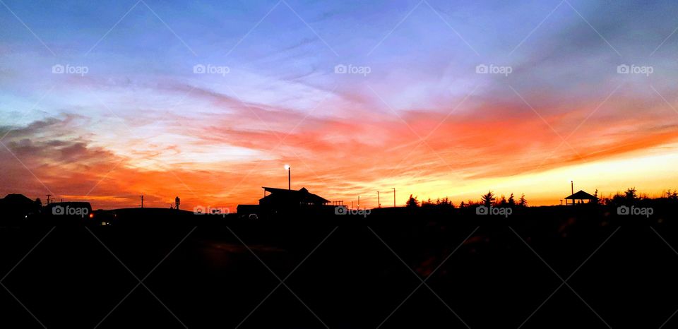 sunset, skyline, orange, blue, black, Parlee Beach, New Brunswick