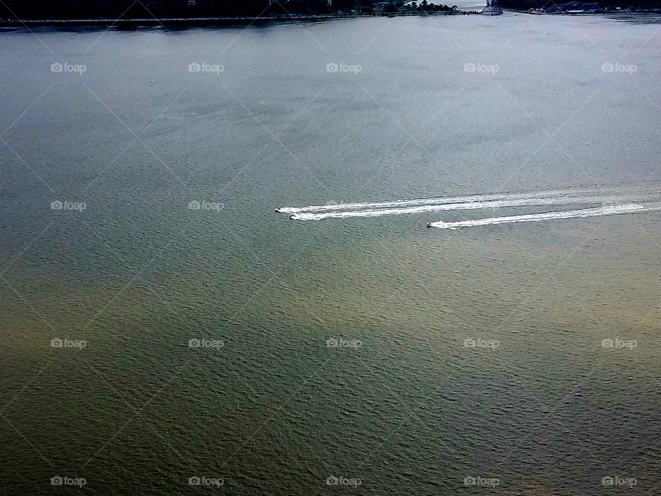 A jet ski race in the Hudson from the Rockefeller point lookout.