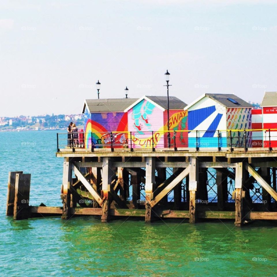 Colourful beach huts in Southend 