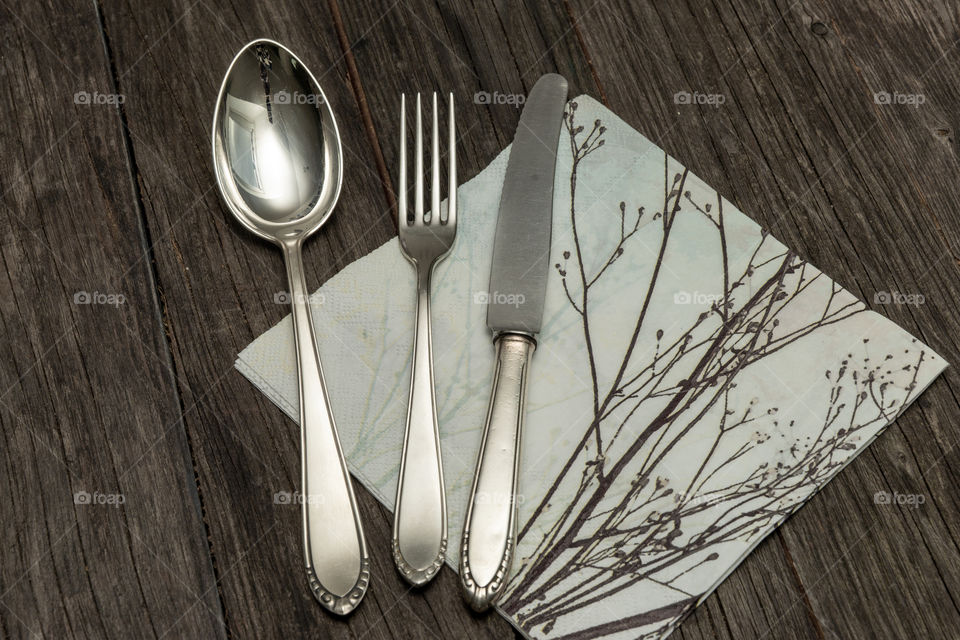 cutlery set and a napkin