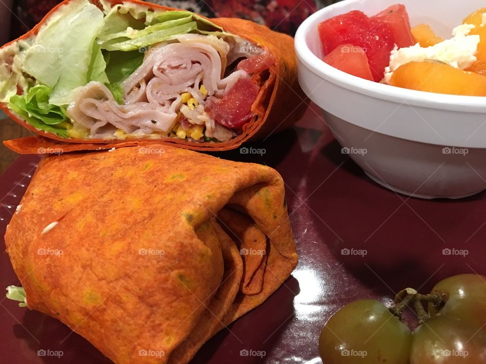 Turkey Wrap and Melon Salad 