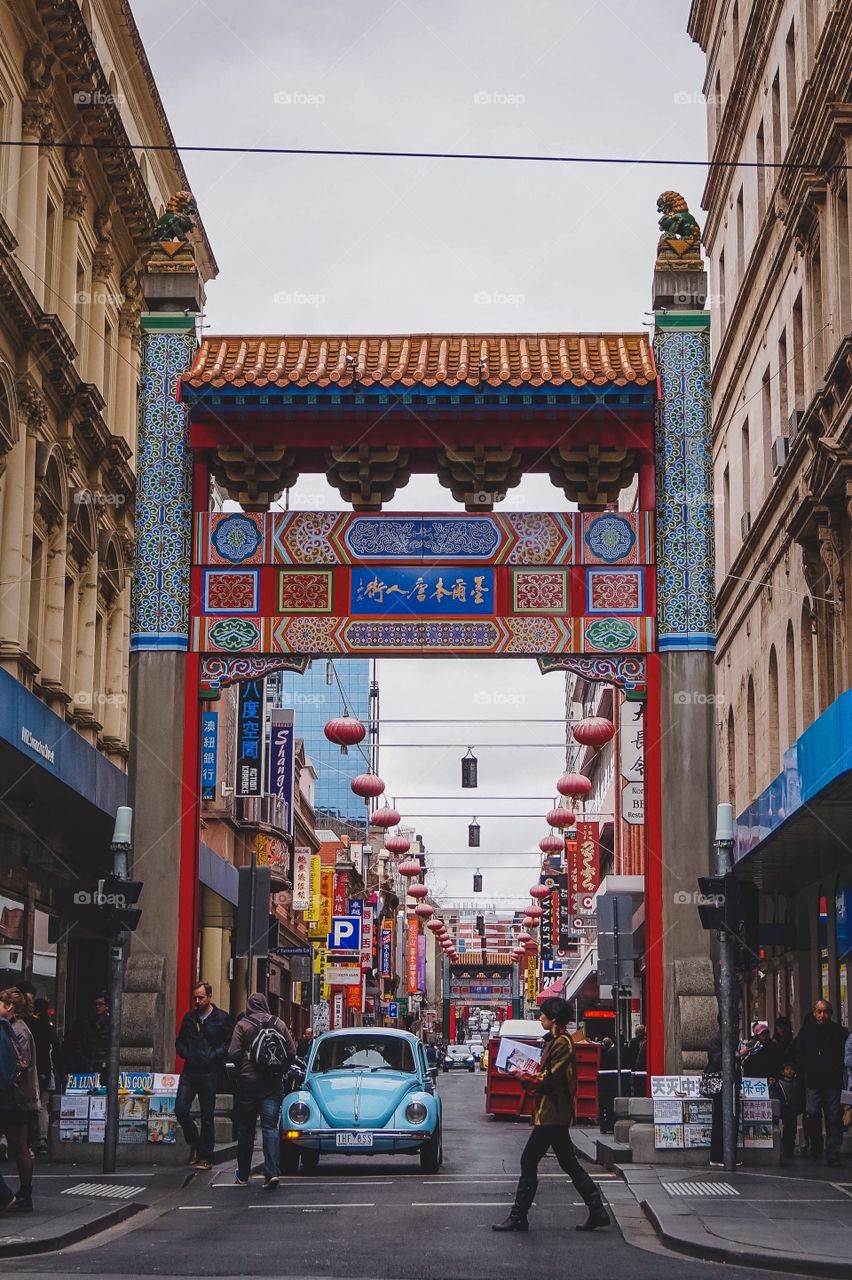 A gorgeous gateway into Melbourne’s Chinatown is highlighted by and extra dose of light blue contrast