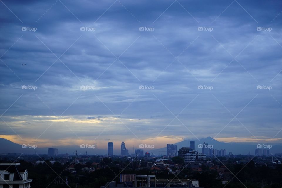 Sunrise over Jakarta, Indonesia.