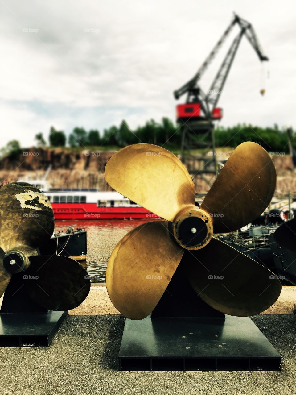 Power elements. Boat propellers in the harbor museum in Turku, Finland
