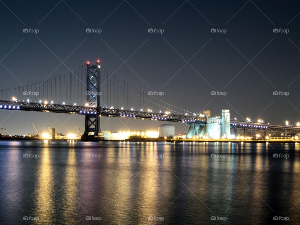 Ben Franklin Bridge, from the Philadelphia side, at night