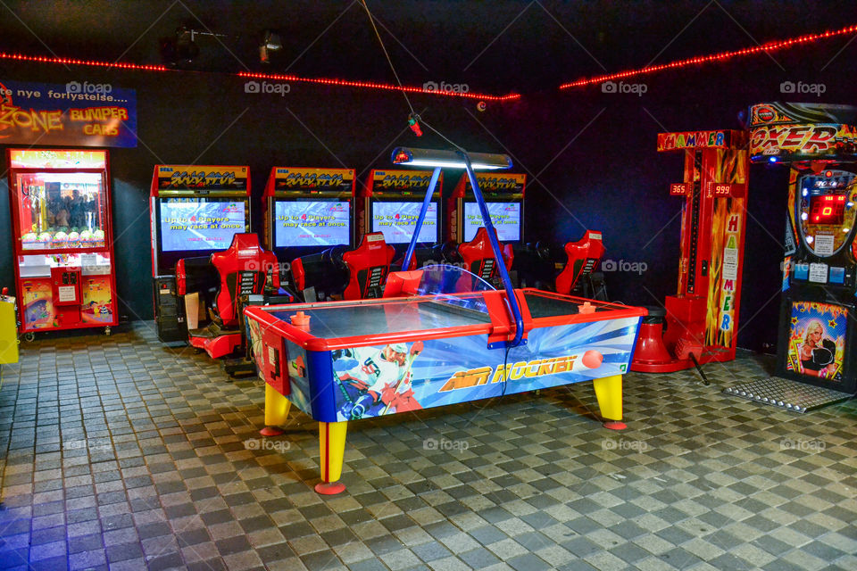 Arcade hall at fun fair Bakken in Denmark.