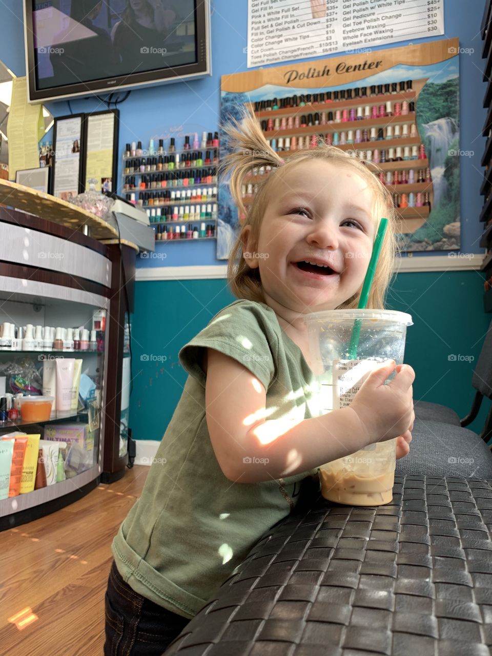 Giggles over mommy’s coffee