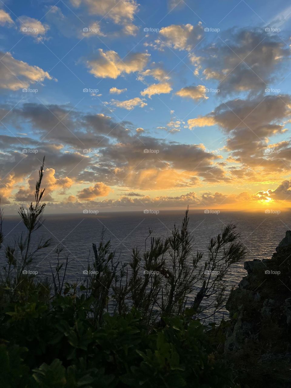 Beautiful sunrise over the Pacific Ocean from the Makapuu Point Lighthouse Trail in Waimanalo Hawaii 