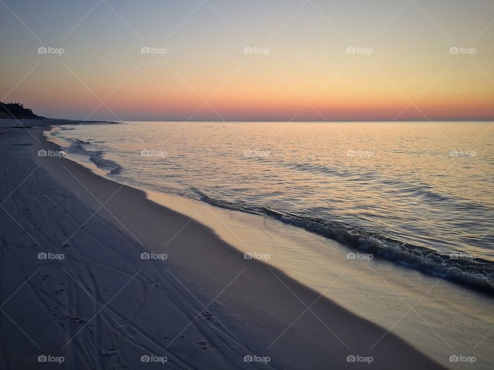 Dusk on the beach in Lubiatowo