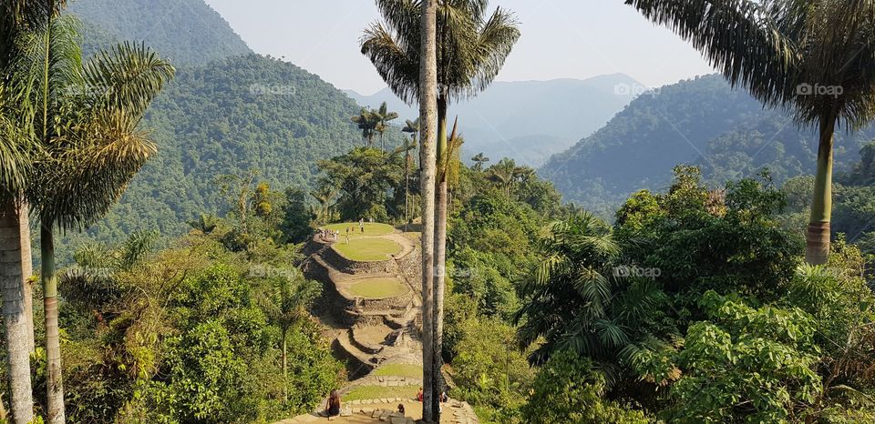 View of lost city in the green jungle of Colombia