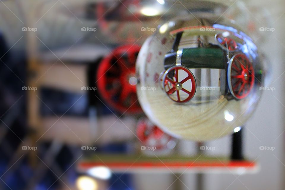 Model steam tractor through crystal ball