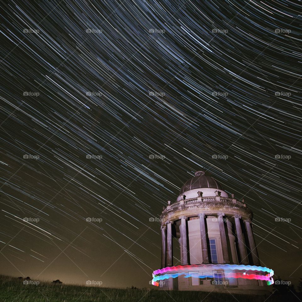 Star trail over building 