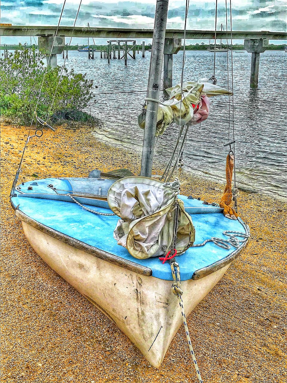 Sailboat beached on Anastasia Island