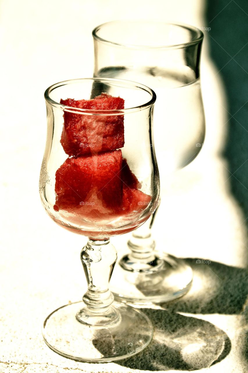 Water melon pieces in glass