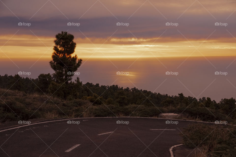 Sunset over the ocean. La Palma Island, Canaries, Spain 