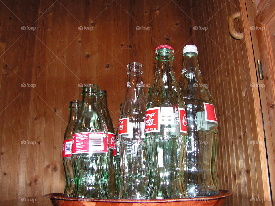 Coca-Cola glass bottles red label