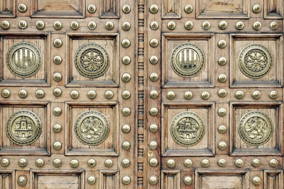 Decorated door, Barcelona . Spanish door with decorations 