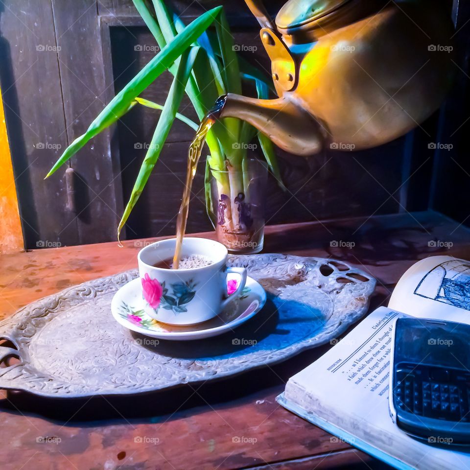 Drinking tea after rest reading