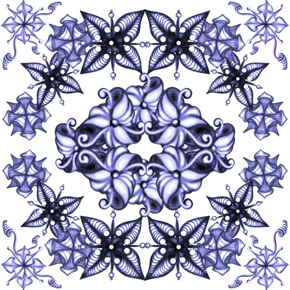 blue fantasy flowers and patterned leaves