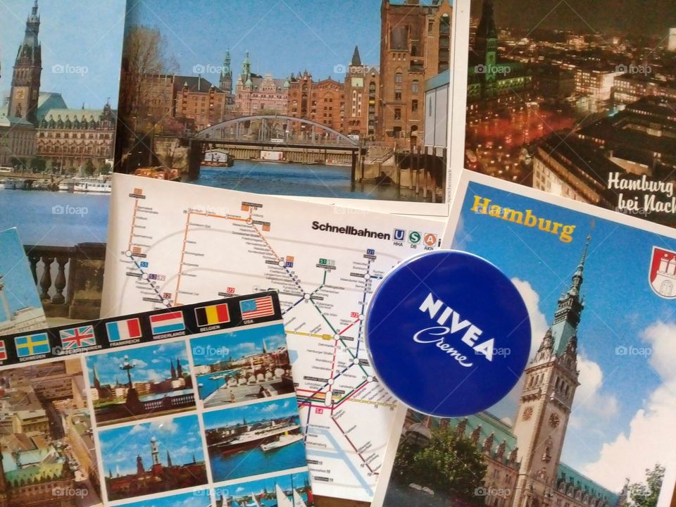 old post cards of Hamburg.  Germany.  Nivea creme