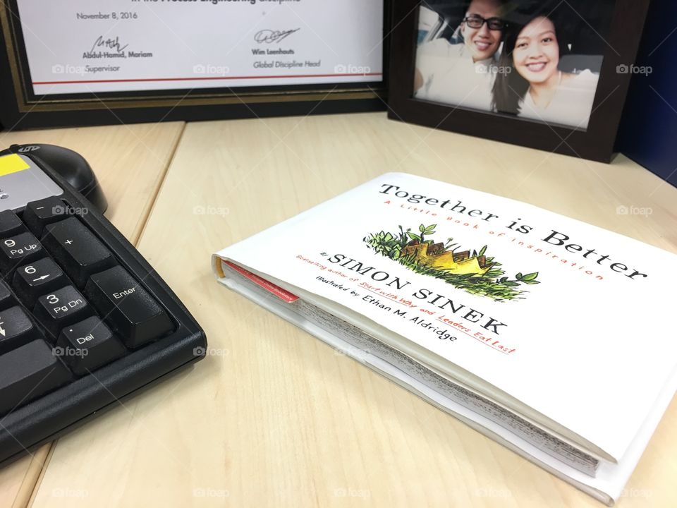The morning grind at the office! Together is better by Simon Sinek. Great book!