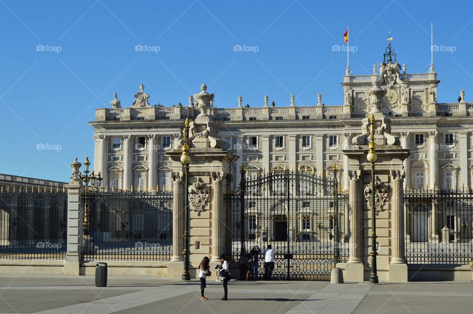 Tourists at the Royal Palace, Madrid, Spain.