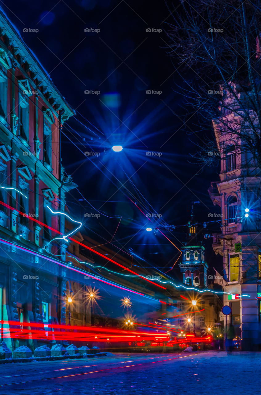 Night Lviv city scene