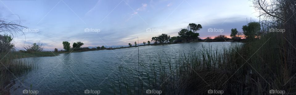 Panoramic Pond. A panorama of the fishing hole I regularly go to. This was taken just before sunset. 